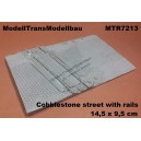 Cobblestone street with rails. 14,5 x 9,5 cm.
