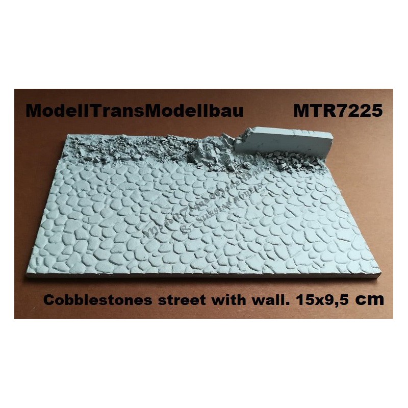 Cobblestones street with wall. 15x9,5 cm.