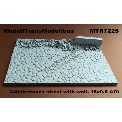 Cobblestones street with wall. 15x9,5 cm.