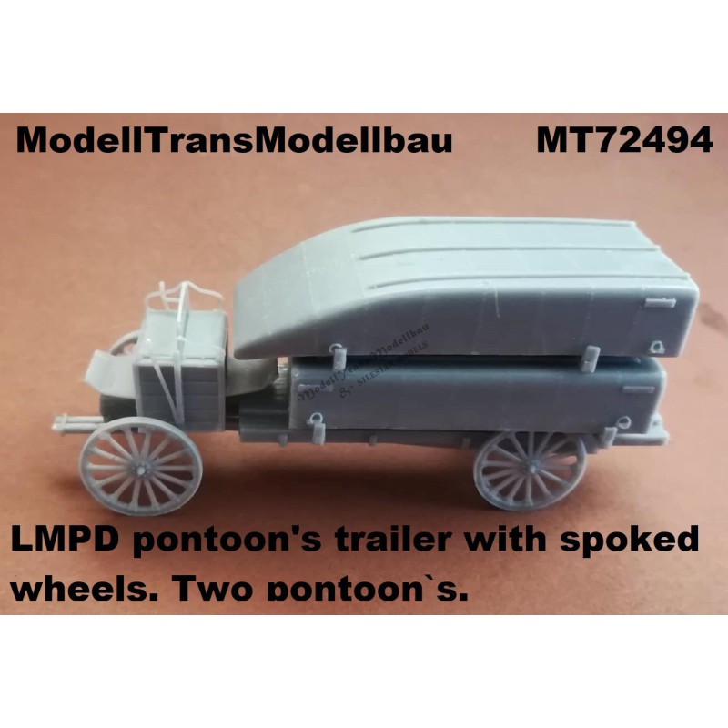 LMPD pontoon's trailer with spoked wheels. Two pontoon`s.