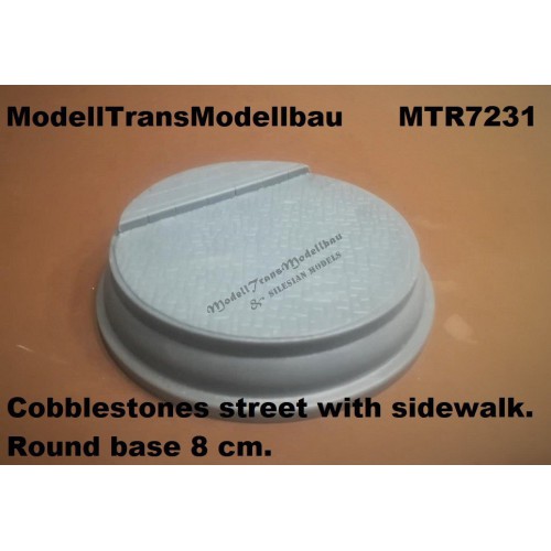 Cobblestones street with sidewalk. Round base 8 cm.