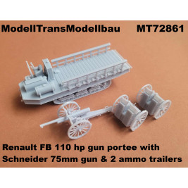 Renault FB 110 hp gun portee with Schneider 75mm gun & 2 ammo trailers.
